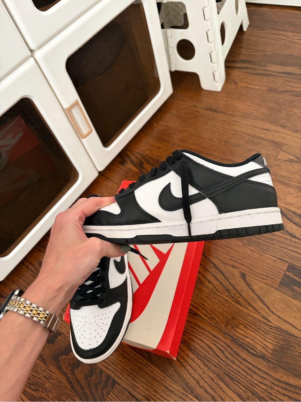 Nike Dunk Low Panda Black White Sneakers 5.5Y / Women’s 7 - Picture 9 of 12